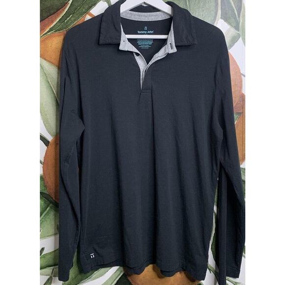 Tommy John Mens Medium Pima Cotton Modal Blend Collared Long Sleeve Shirt Black - Picture 1 of 5